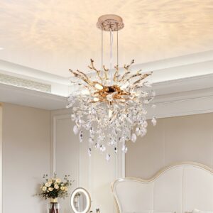 Modern Tree Branch Crystal Chandelier Luxury Gold Crystal Pendant Lighting 18in Contemporary 7-Light Chandeliers For Dining Room Kitchen Bedroom Living Room Bulb Is Not Including