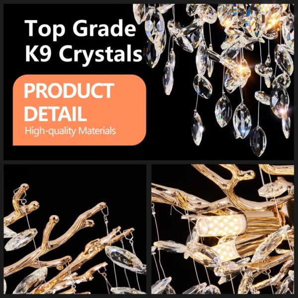 0882cd46-a662-424f-b25e-c0303d5cdfc9.jpg Modern Tree Branch Crystal Chandelier Luxury Gold Crystal Pendant Lighting 18in Contemporary 7-Light Chandeliers For Dining Room Kitchen Bedroom Living Room Bulb Is Not Including