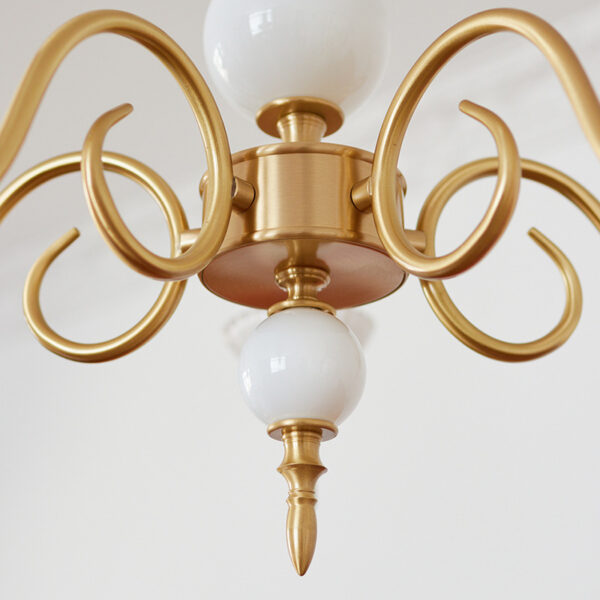 Retro French Vintage Milk Glass Copper Chandelier