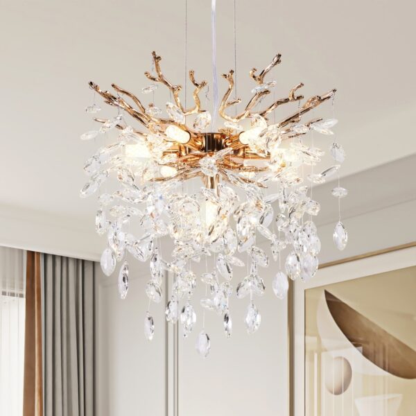 5ad4a8d1-63c3-4935-9506-2fb395f19d88.jpg Modern Tree Branch Crystal Chandelier Luxury Gold Crystal Pendant Lighting 18in Contemporary 7-Light Chandeliers For Dining Room Kitchen Bedroom Living Room Bulb Is Not Including