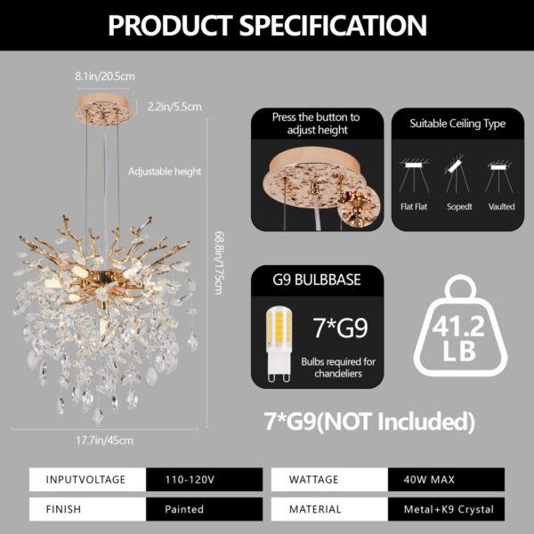 711d305b-94af-4691-b559-55d89d92fafa.jpg Modern Tree Branch Crystal Chandelier Luxury Gold Crystal Pendant Lighting 18in Contemporary 7-Light Chandeliers For Dining Room Kitchen Bedroom Living Room Bulb Is Not Including