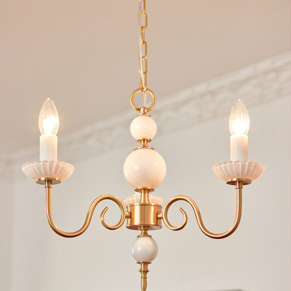 Retro French Vintage Milk Glass Copper Chandelier